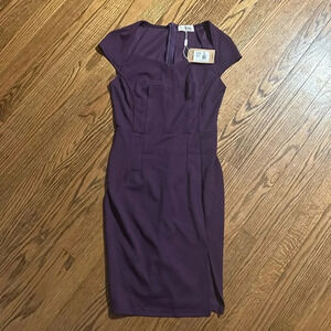 Aisize Square Neck Capped Sleeve MIDI Pencil Dress with split size Small NWT